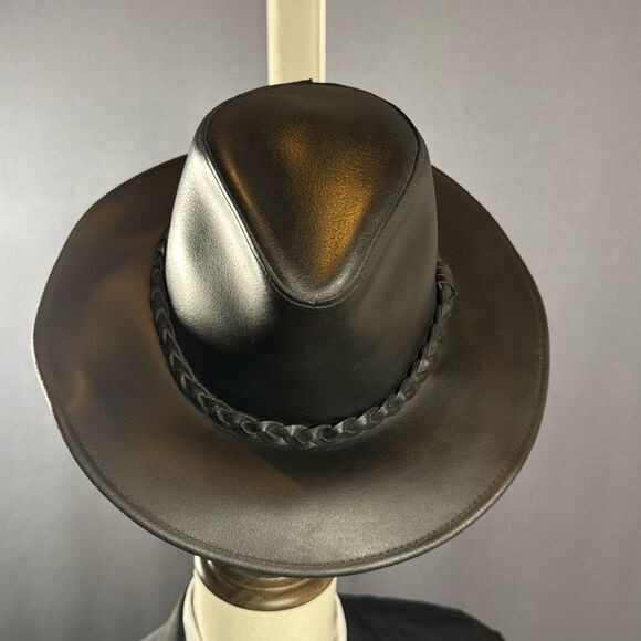 Men’s Herschel Hat Co. Black Leather Western Cowboy Hat Size XL Made in USA - Picture 1 of 11